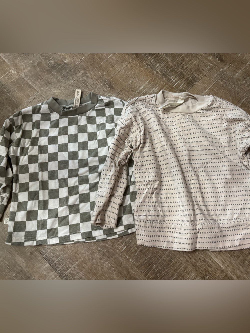 Kids Long-Sleeve Checker & Dot Tops - Gray